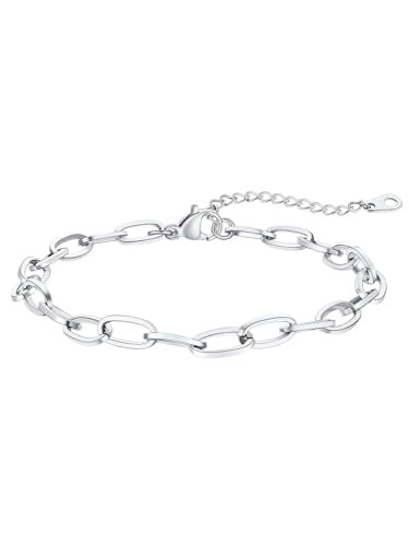 FaithHeart Waterproof Ankle Bracelets for Women, 1/2/3Pcs Non Tarnish Stainless Steel Layered Anklet Set Paperclip Figaro Cuban Link Chain Dainty Summer Beach Jewelry Gift Adjustable Size - style: c.Paperclip - Silver