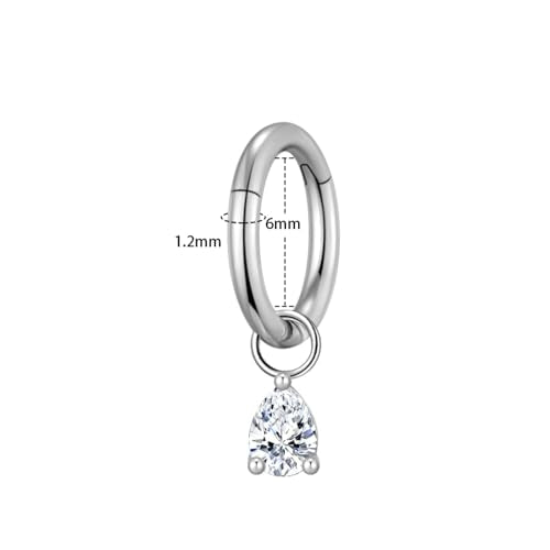 Ourania 16G Gold Stainless Steel Zircon Dangle Huggie Hoop Rook Piercing Helix Hoop Earring Tragus Hoop Cartilage Piercing for Women - color: Triangle Silver 2PCS, size: 1.2*6mm 2pcs