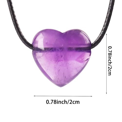 weryerker Natural Gemstone Heart Pendant Necklace Healing Crystal Heart Charm Necklace Adjustable Waxed Black Rope for Women - color: Amethyst