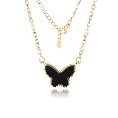 18K Gold Plated, Pt Plated Chain Necklace with Knot, Butterfly, Heart Pendant for Women, Delicate Minimalist Jewelry, 18-20 Inches - color: Black Butterfly
