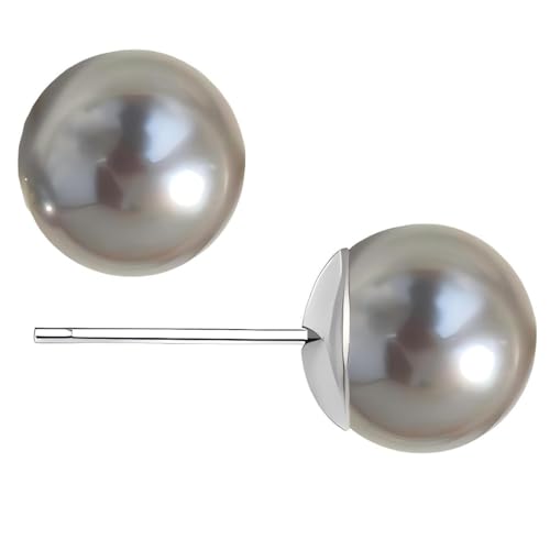 Grey Faux Pearl Stud Earrings, S925 Silver Posts Hypoallergenic for Women - color: Tahitian Platinum Grey, size: 8mm