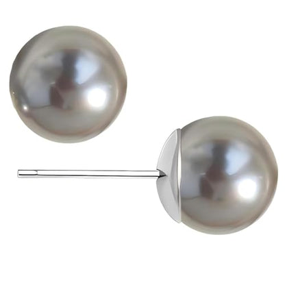 Grey Faux Pearl Stud Earrings, S925 Silver Posts Hypoallergenic for Women - color: Tahitian Platinum Grey, size: 8mm