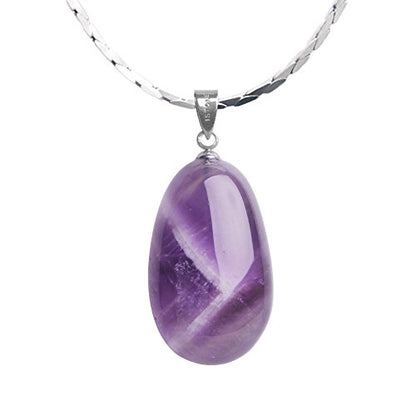 iSTONE 925 Sterling Silver Natural Crytral for Womens Pendant Necklace, Gemstone Birthstone with 17.8" Silver Chain Ladies - color: Amethyst Water Drop