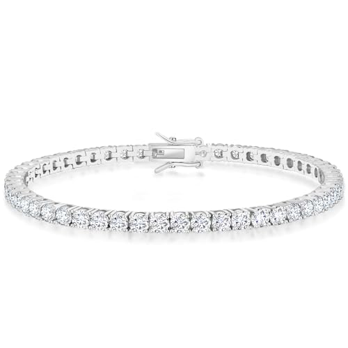 KRKC Tennis Bracelet for Women 14K White Gold Plated, AAAAA+ Classic Cubic Zirconia Bracelet with 2mm-5mm Width, Durable Gold Bracelets Jewelry Christmas Gift, Size 6.5-8 Inches Hypoallergenic - color: 3mm, Sliver, size: 7 inches
