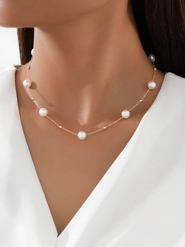 Dainty Lariat Pearl Necklace for Women, Long Gold Minimalist Charm Jewelry, Elegant Pearl Pendant Necklace Gift - color: L-Virgo constellation pendant necklace