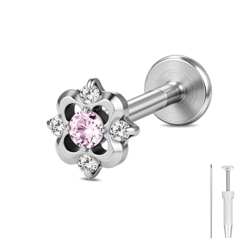 G23 Titanium Gold Filled 16G Cartilage Earring, 6mm 8mm - color: Floret, Silver, size: 8MM
