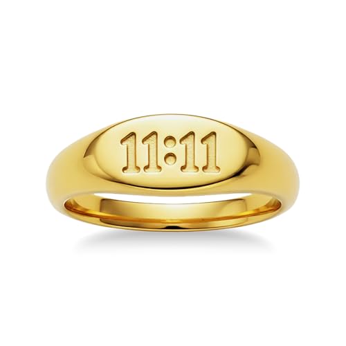 6mm 1111 Angel Number Signet Rings for Women Men | 18K Gold Plated Hypoallergenic Statement Ring,Sync with the Universe Spiritual Statement - color: Gold
