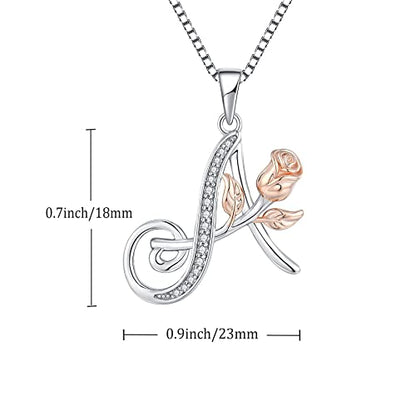STARCHENIE Initial Necklace for Women Sterling Silver Letters 26 Alphabet Pendant Rose Flower Jewelry Gifts for Family Sisters Friend - color: A