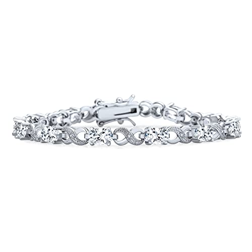 Bling Jewelry Birthstone Colors CZ Oval Infinity Tennis Bracelet Rose Gold Silver Plated - color: Clear