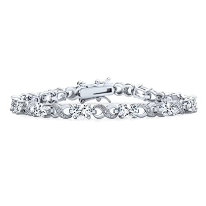 Bling Jewelry Birthstone Colors CZ Oval Infinity Tennis Bracelet Rose Gold Silver Plated - color: Clear
