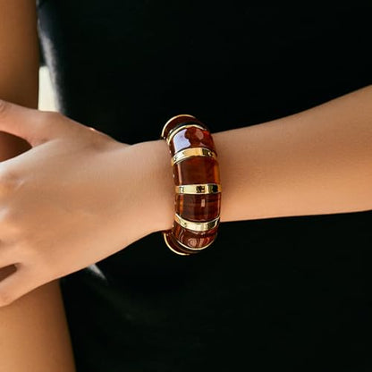 YBMYCM Acrylic Chunky Bangles Bracelets for Women Resin Gold-plated Stackable Stretch Bracelet Wide Wristbands Gift Jewelry - color: Brown