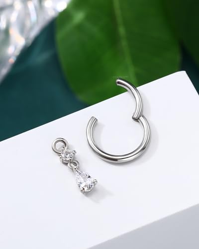 Clicker Belly Button Rings 14G Gold Plated Belly Navel Rings for Women Dangle Navel Piercing Jewelry Stainless Steel 8/10MM - color: WG-8MM