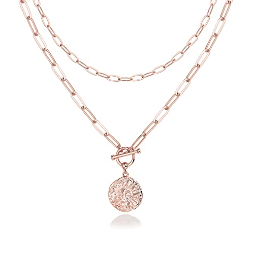 PAVOI 14K Gold Plated Layering Necklaces | Stylish Minimalist Design Pendant Necklaces | Bar, Circle, Lotus, Disc, Dog Tag, Horizontal Bar Pendants for Women - style: Sun & Lock