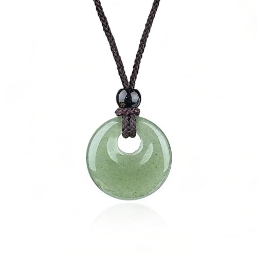 20mm Natural Stone Necklace Peace Button Pendant, Healing Crystal Necklace for Women Men,Gemstone comes with an adjustable rope cord (11.81 to 12.59 inches) Unisex - color: Green Aventurine