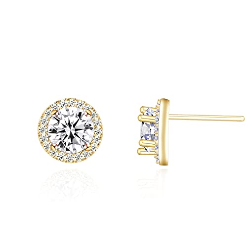 YOQUCOL Bright 8MM,10MM Cubic Zirconia Crystal Stud Earrings Round Pierced Earrings For Women - color: 8MM-Gold-White