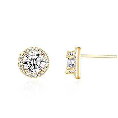 YOQUCOL Bright 8MM,10MM Cubic Zirconia Crystal Stud Earrings Round Pierced Earrings For Women - color: 8MM-Gold-White
