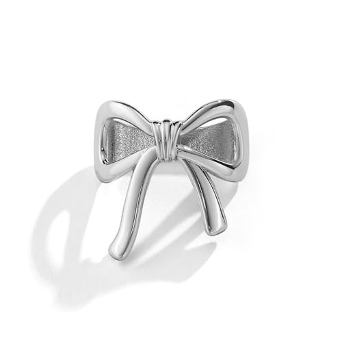 Bowknot Oblate Silk Scarf Ring Brooch for Women Metal Elegant Bow Butterfly Shawl Scarves Buckle Wrap Clasp Clip Rings Brooches Fashion Delicate Wedding Anniversary Dress Accessories Jewelry - color: Silver Plated