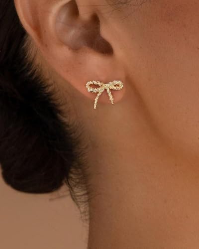 Stud Earrings for Women- 14K Gold/White Gold Plated/Black Bow Dragon Softball Snake Bat Stud Earrings - color: Sparkling Bow