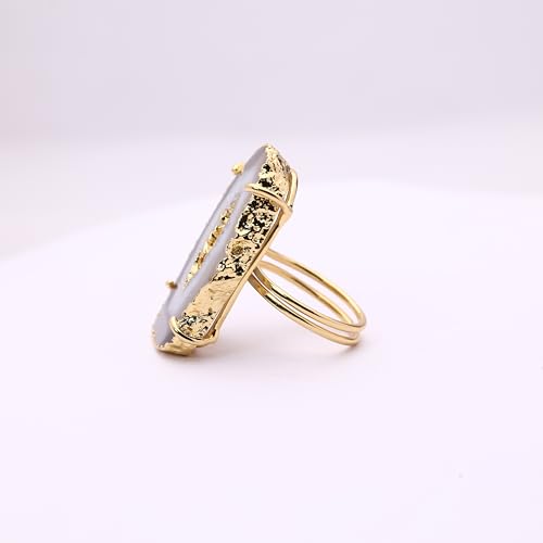 Ring Geode Druzy Slice Unique And Stylish Statement Gold Plated Jewelry Natural Gemstone Stone size 25-35 mm Approximately Adjustable Shank US Scale Size 6-9 - color: Gray, 7