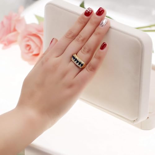 Uloveido Beautiful Women's 7 Stones Wedding Band Oval Cubic Zirconia Engagement Anniversary Rings J501 - color: Gold-Dark Blue