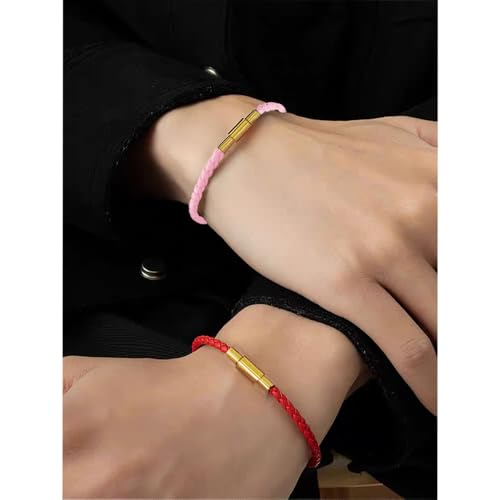 SEEDRILL Red Bracelets for Women Adjustable Charm Bracelet Braided Leather & 316L Stainless Steel with 18k Gold Plated Lucky Bracelets for Women, Red Pink Black String Bracelet Gifts for Women - color: Pink
