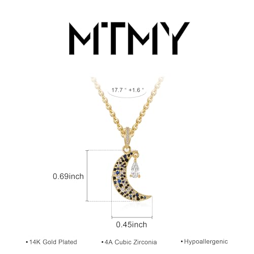 MTMY Gold Moon Pendant Necklace for Women,14K Gold Plated Dainty Chain Crescent Moon Sun Star Necklace Jewelry - style: moon-CZ