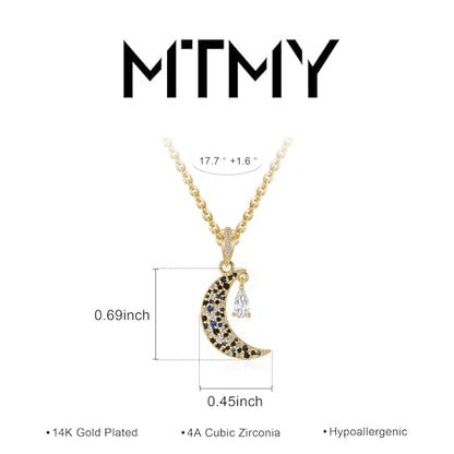 MTMY Gold Moon Pendant Necklace for Women,14K Gold Plated Dainty Chain Crescent Moon Sun Star Necklace Jewelry - style: moon-CZ