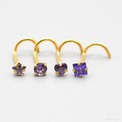 8 Pcs-Pack, Crystal Nose Studs, 20G Stainless Steel, 3mm Zircon, Multiple Shapes Zircon Labret Nose Piercing Ear Jewelry - color: Purple