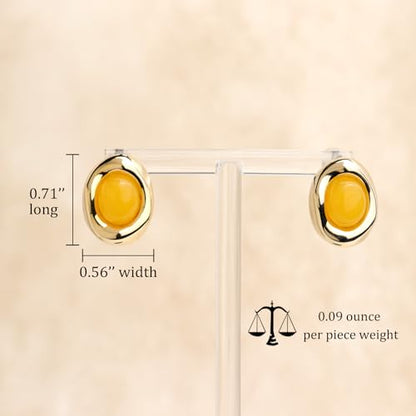Jean Beau Chunky Gold Stone Stud Earrings for Women, Trendy Natural Gemstone Hypoallergenic Earing Valentine Jewelry Gift - color: Canary Yellow