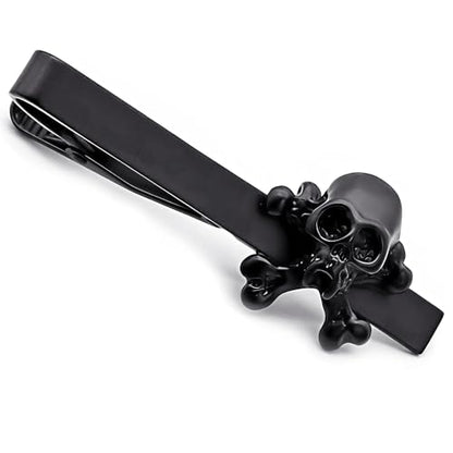Men's Black Skull and Crossbones Tie Clip, Gothic Pirate Tie Bar, Gothic Fashion Accessory for Business Men, Formal Events, Halloween, Punk Horro, Unique Dark Jewelry Gifts