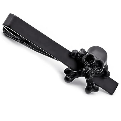 Men's Black Skull and Crossbones Tie Clip, Gothic Pirate Tie Bar, Gothic Fashion Accessory for Business Men, Formal Events, Halloween, Punk Horro, Unique Dark Jewelry Gifts