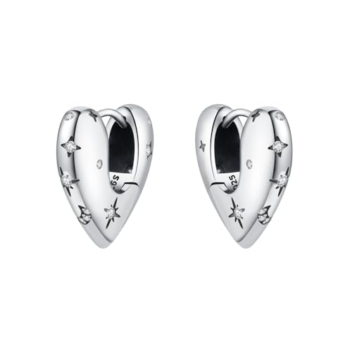 Floral Hoop Earrings 925 Sterling Silver with 14K Gold Plating – Lightweight CZ Flower Hoops | Hypoallergenic Jewelry for Women | Gift Box + Polishing Cloth - color: 17mm Heart earrings