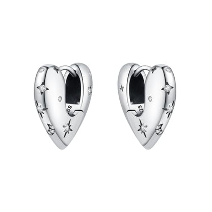 Floral Hoop Earrings 925 Sterling Silver with 14K Gold Plating – Lightweight CZ Flower Hoops | Hypoallergenic Jewelry for Women | Gift Box + Polishing Cloth - color: 17mm Heart earrings