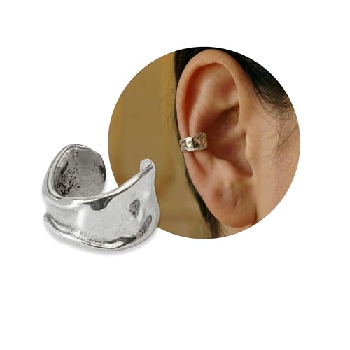 925 Sterling Silver Ear Cuff, Handmade Single Band Adjustable Non Piercing Clip On Cartilage Earring, Minimalist Ear Wrap Faux Piercing Jewelry for Women - style: A-Symmetrical Band