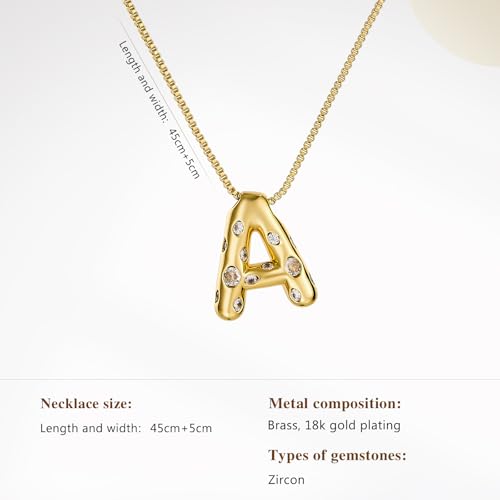Cicy Bell Initial Necklace for Women 14k Gold Plated | Cubic Zirconia, Trendy, Personalized, Dainty Letter Pendant - color: N-Gold