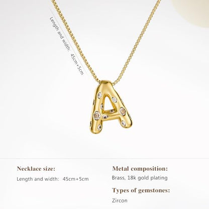 Cicy Bell Initial Necklace for Women 14k Gold Plated | Cubic Zirconia, Trendy, Personalized, Dainty Letter Pendant - color: N-Gold