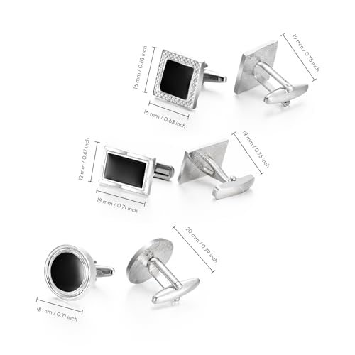 wynameleri Cufflinks Set 6 Pairs for Men, Business Formal Shirts Buttons Cuff Link Packed in Case - color: B0206003