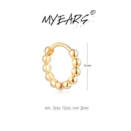 MYEARS Women Earrings Gold Huggie Hoop 14K Small Simple Hypoallergenic Everyday Jewelry - style: Beaded