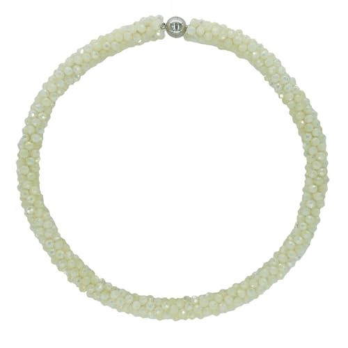 Hand Knotted Beads Statement Necklace Bracelet Jewelry Set Artificial Crystal Choker for Women- Handmade Beaded Strand Sparkly Faceted Crystal Rondelle-17inches, 30 Colors - color: Beige