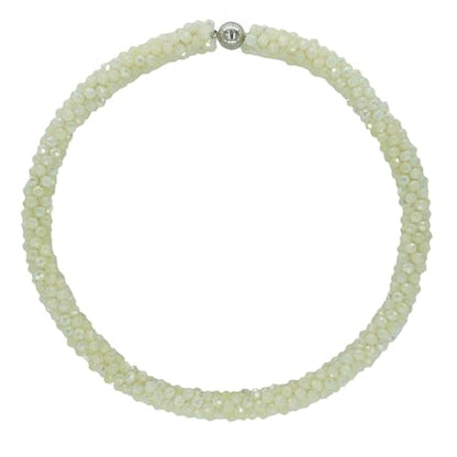 Hand Knotted Beads Statement Necklace Bracelet Jewelry Set Artificial Crystal Choker for Women- Handmade Beaded Strand Sparkly Faceted Crystal Rondelle-17inches, 30 Colors - color: Beige
