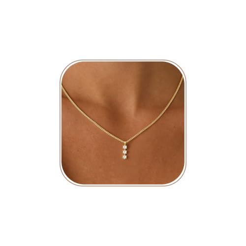 Pendant Gold Necklace for Women, Dainty 14K Gold/Silver Plated Real Pearl Diamond Pendant Choker Necklace Trendy Simple Drop Charm Necklaces Jewelry - color: Gold01