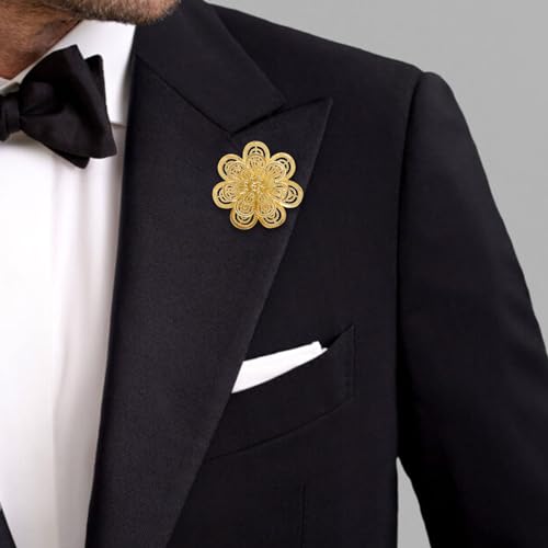 18K Gold Tone lapel Pins Brooch for Men Suit, Metal Flower Brooch Pins for Women, Mens Suit Accessories on Wedding Birthday Anniversary Father's Day. - color: flower-2