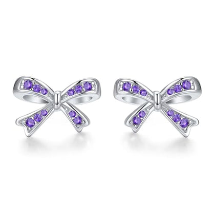 925 Sterling Silver Birthstone Bow Stud Earrings for Girls Women Bow Jewelry Birthday Gifts for Teens Kids Girls Bowknot Stud Earrings - color: 02.February