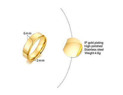 VNOX Customize Personalized Name Date Stainless Steel Simple Polished Finish Wedding Band Engagement Rings for Men Women,Size 6 - color: 6MM-Gold Plated-Customize