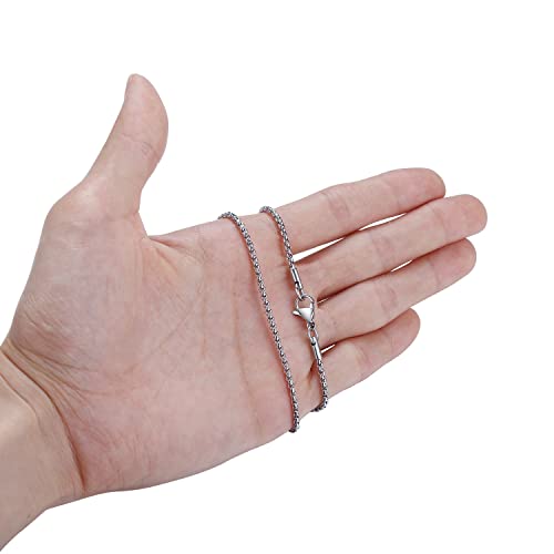 FOSIR Mens Chain Necklaces, Stainless Steel Rolo Chain Necklace for Men and Women, Silver Tone Box Chains for Men, Wide 2/3/4/5mm - size: 22.0 Inch long, style: 2mm-stainless steel