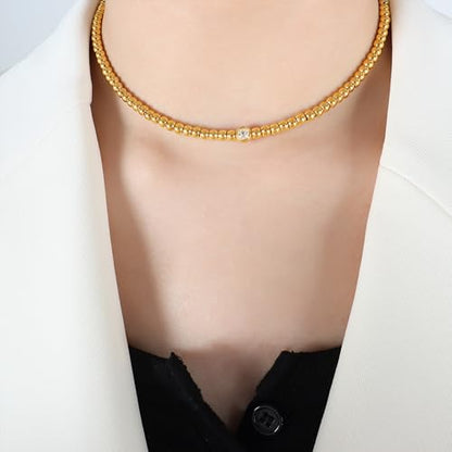 Jean Beau Gold Choker Necklace for Women, Simple 18K Gold Plated Adjustable Link Chain Prom Jewelry Gifts - color: Beaded Ball