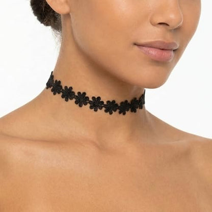 Nova&Aria Chokers Set For Women Heart Choker Necklaces Flower Pendant Velvet Cute Pink Turquoise Blue White Black Choker Necklace Christmas Colorful Lace Chokers - color: Pink&Black&Green