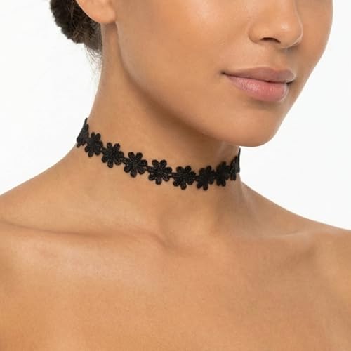 Nova&Aria Chokers Set For Women Heart Choker Necklaces Flower Pendant Velvet Cute Pink Turquoise Blue White Black Choker Necklace Christmas Colorful Lace Chokers - color: Black&White