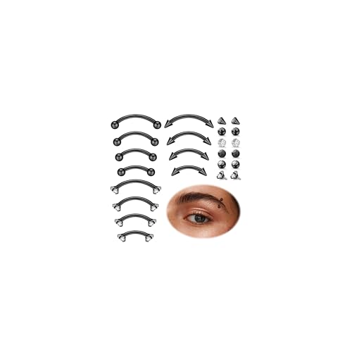 NICEIGHT 12Pcs 16G 18G Surgical Steel Eyebrow Piercing Jewelry for Women Men Small Curved Barbell Rings Vertical Labret Lip Jewelry Ear Rook Helix Daith Ring 6-12MM with 12Pcs Replacement Balls - color: Black, size: 18G