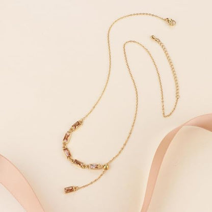 Emerald Cut Y Shaped Necklace for Women 18K Gold Plated Double Layered Y Lariat Necklace Jewelry Gift - color: Style9-Champagne